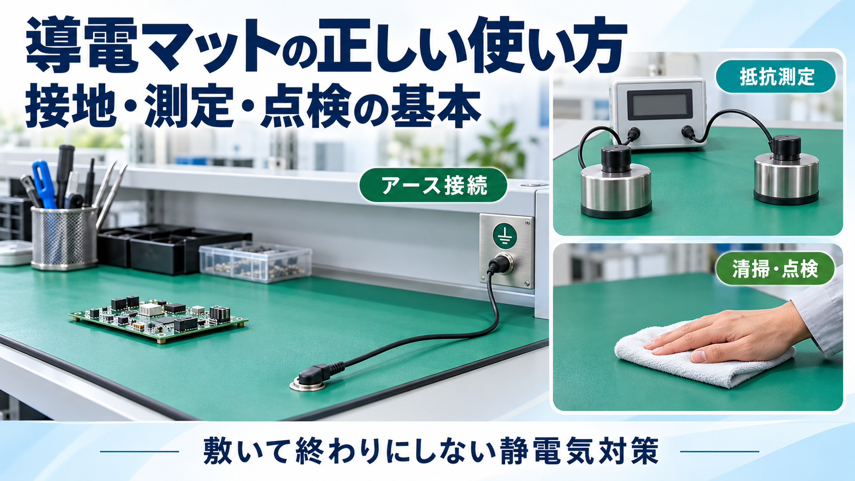 導電マットの正しい接地と点検